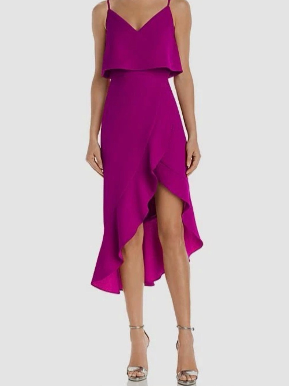 Aqua Purple Sleeveless Asymmetric Ruffle Popover Midi Dress Size 8 - C52-053